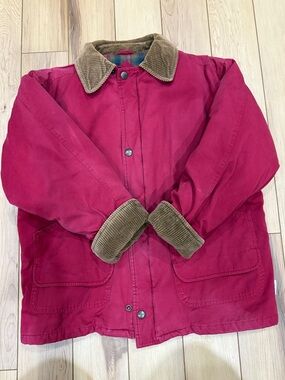 London Fog Chore Coat with Tan Cord Collar - Flannel - Quilted Lining